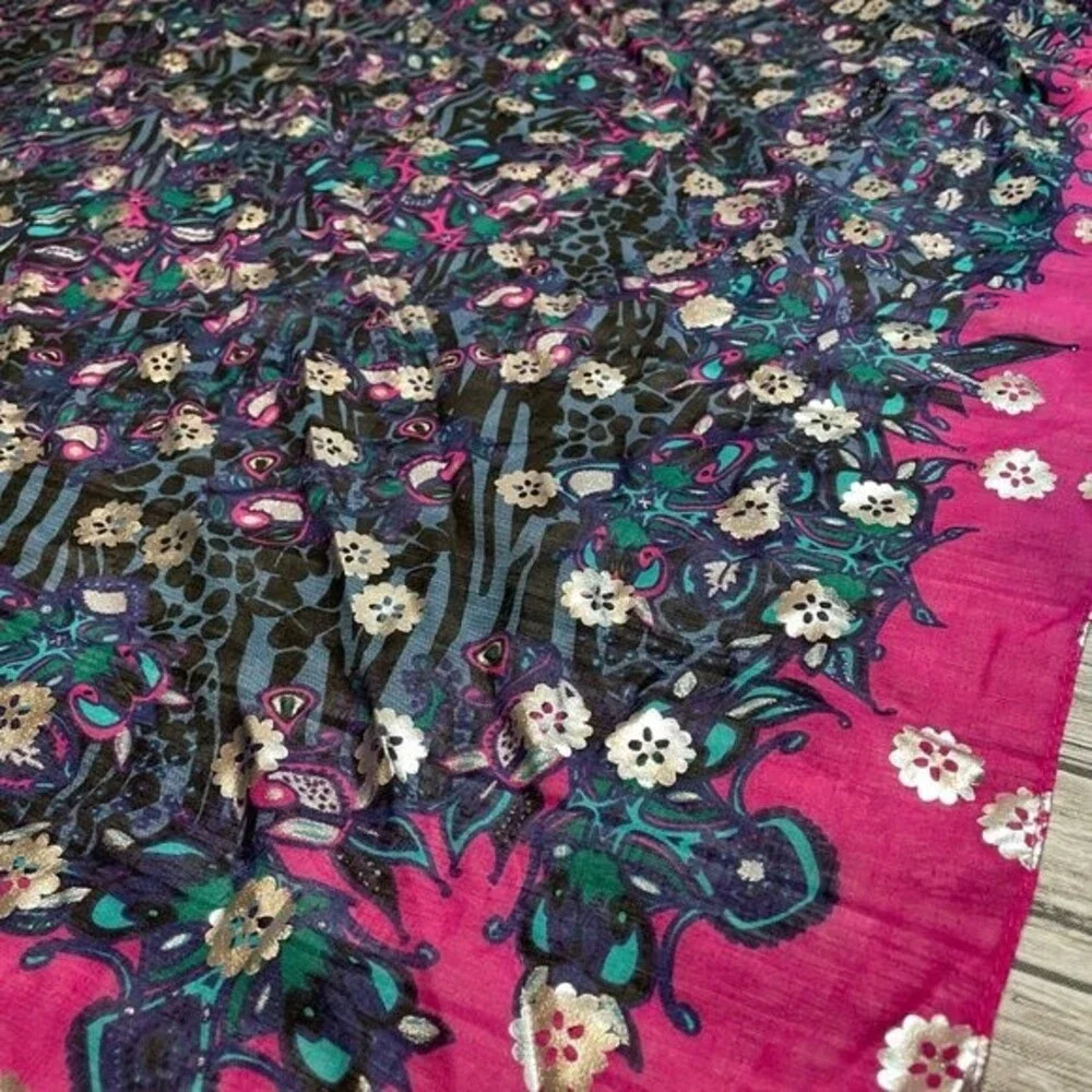 Women's Divided Paisley Floral Square Scarf Blue Teal Pink Silver